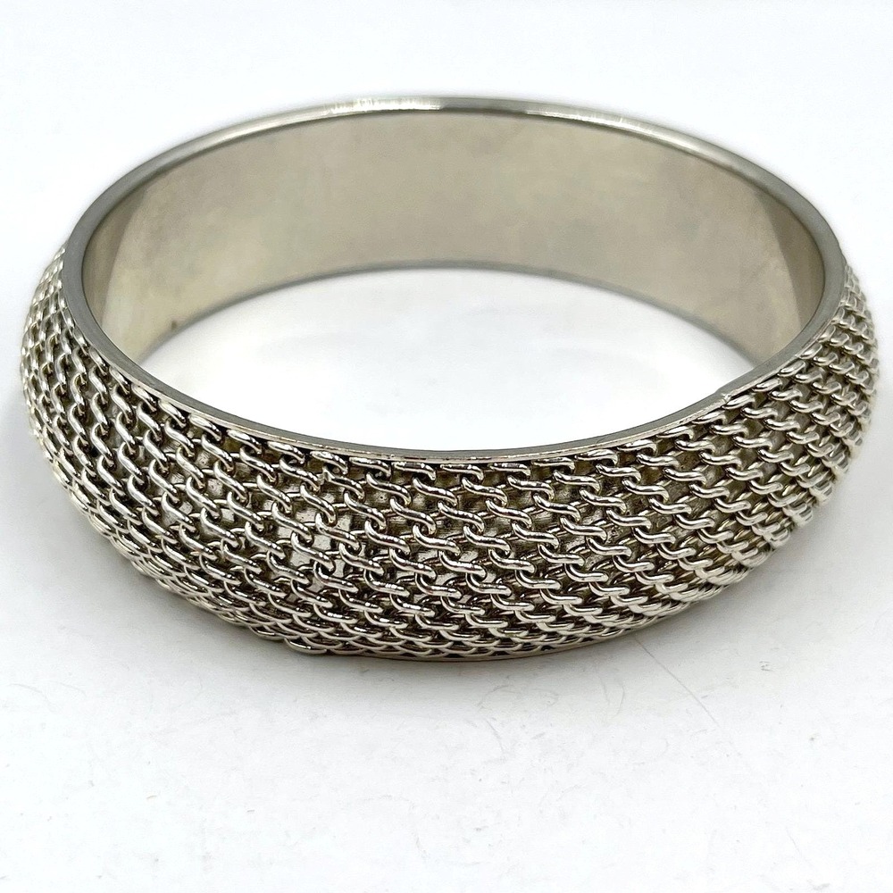 Vintage Silver Tone Mesh Wrap Bangle Bracelet Bold Chunky Statement Jewelry Boho